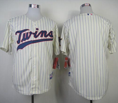 Twins Blank Cream Cool Base Stitched MLB Jersey - Click Image to Close